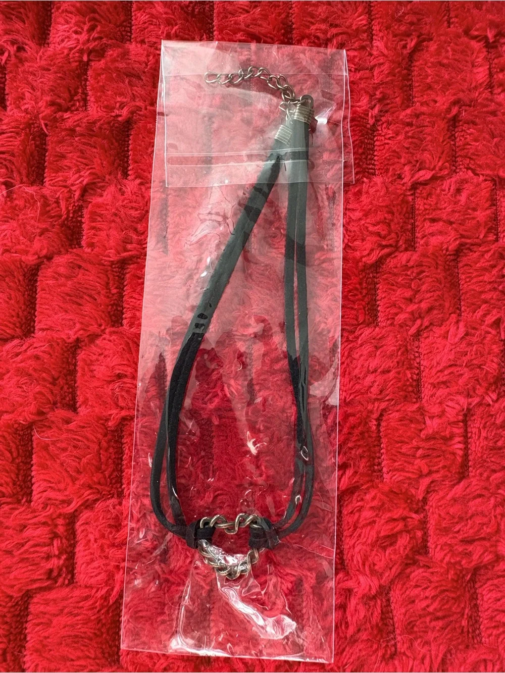 🖤 Black Suede Double-Strand Choker Necklace with Heart Link